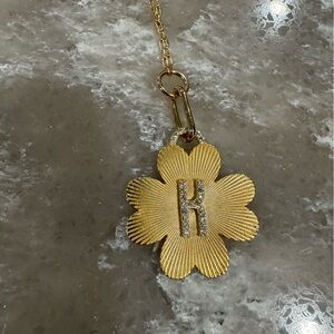Anthropologie Gold Initial Flower Necklace